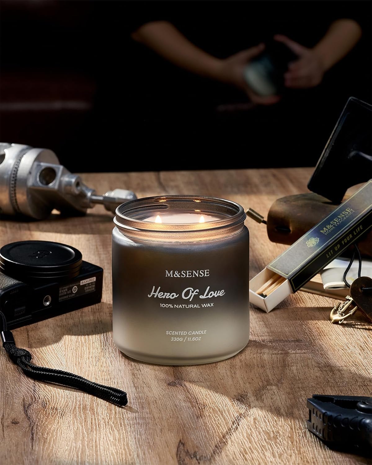 M&SENSE Cedarwood Vanilla Scented Candle for Men, 11.6oz 2 Wick Masculine 70 Hours Long Lasting Soy Wax Valentines Day Gifts Best Smelling Home Fragrance