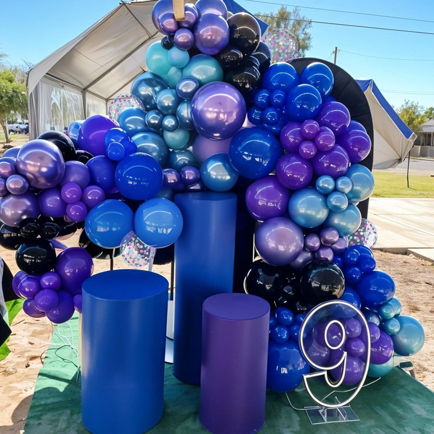 Black Purple Blue Balloons, 12 Inch Metallic Blue Dark Purple Blue Black Confetti Balloons for Girl Party Baby Shower Engagement Party Decorations