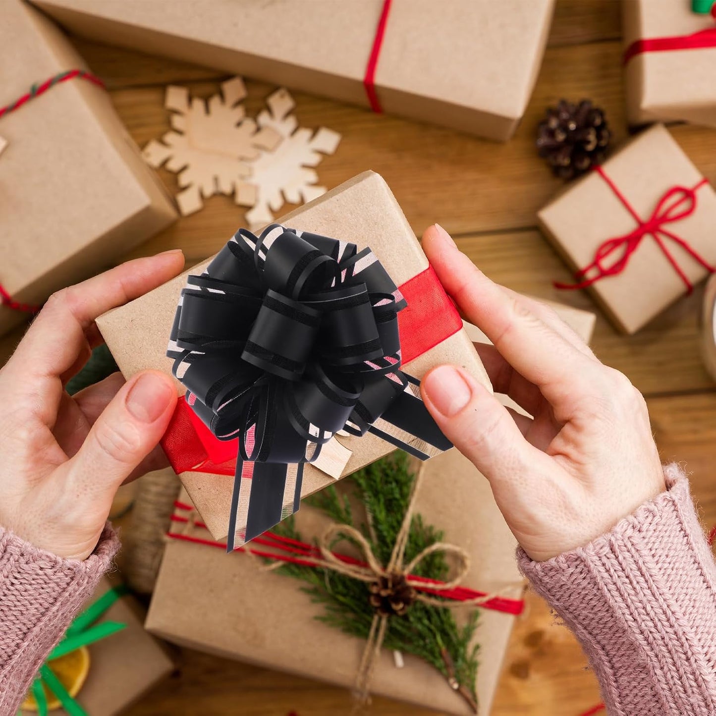 40 Pieces 6 Inches and 3 Inches Pull Bow Wrapping Pull Bow Ribbon Pull Bows for Wedding Baskets,Large Bows for Presents. (Black)