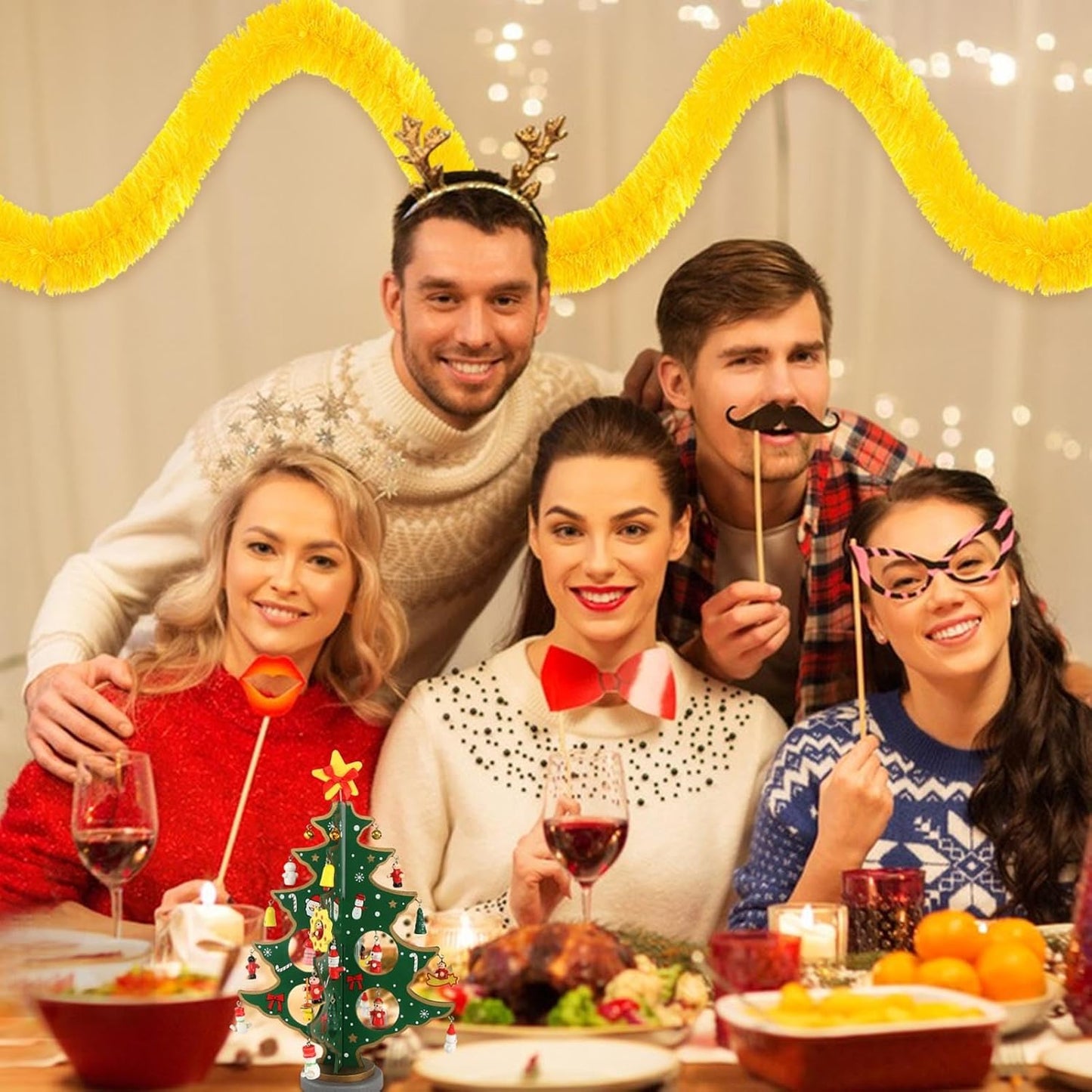 25 Feet Macaron Yellow Christmas Tinsel Garland, Metallic Foil Twist Banner Wall Hanging Tinsel Streamers Backdrop for Parade Floats, Christmas, Mother's Day, Birthday Party Decorations(4in x 25ft)