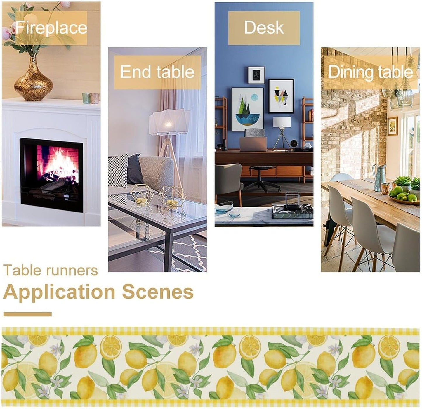 Lemon Table Runner,Yellow White Buffalo Plaid Summer Table Runner for Kitchen Dining Table Home Party Decoration 13x72 Inch