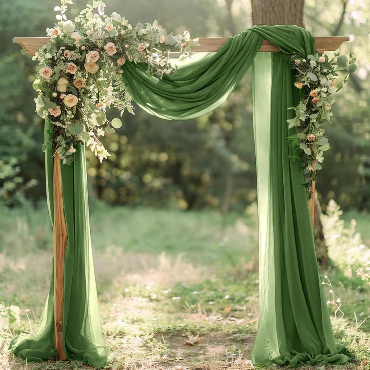Olive Green Fall Elegant Arch Draping Fabric Outdoor 1 Panel 29" × 20Ft Sheer Chiffon Curtain Drapes for Wedding Ceremony Birthday Party Garden Brunch