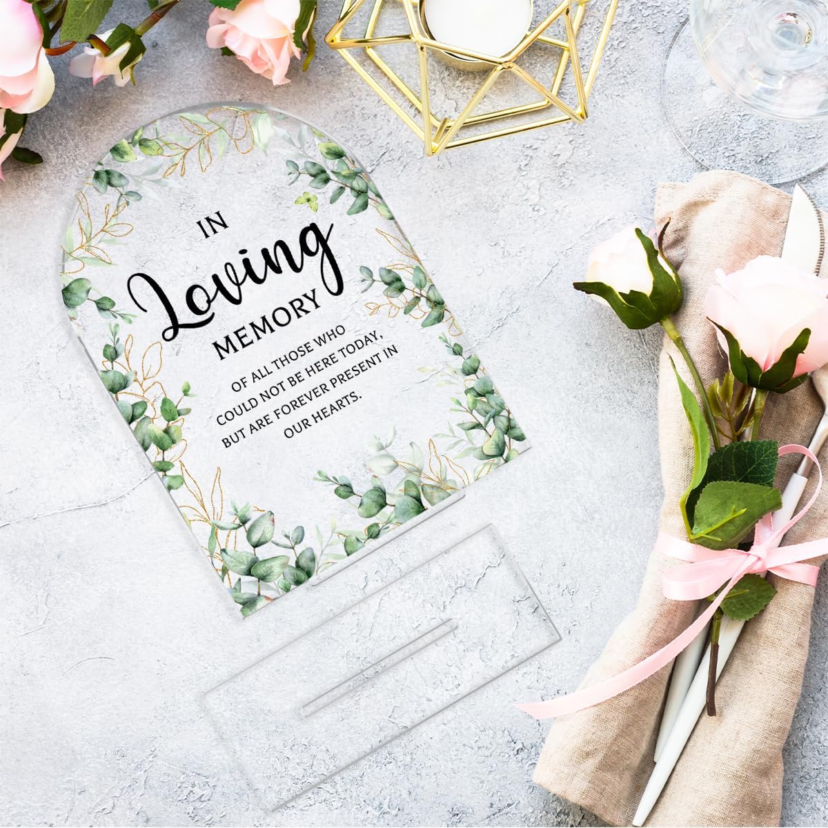 Wedding Memorial Sign,In Loving Memory Wedding Sign,Weddings Supplies 5x7 Inch, Wedding Decor Loving Memory Sign for Ceremony And Reception,Arch Acrylic Table Signs for Wedding, Anniversary (Foliage)