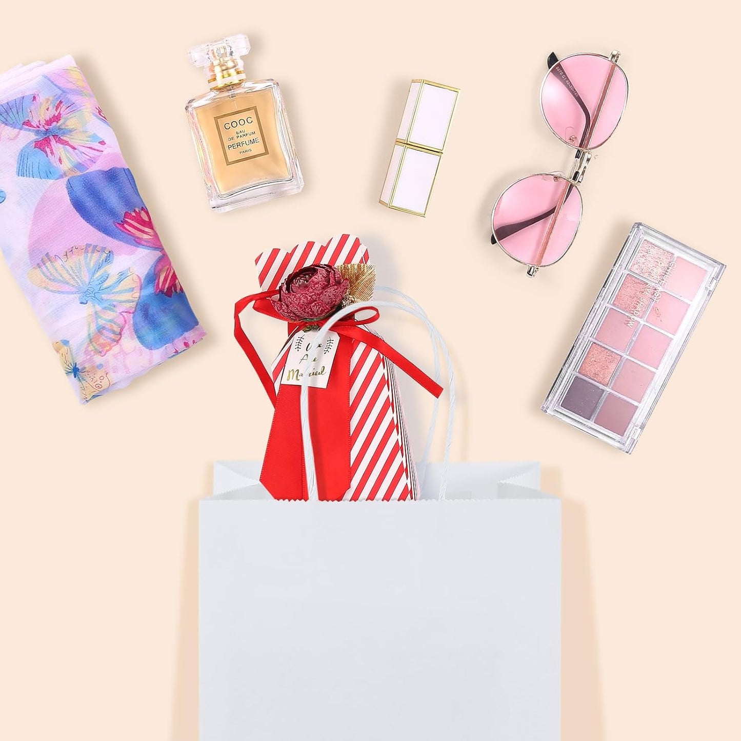 GSSUSA 50 Pcs White Kraft Paper Bags 5.25x3.75x8, Small Paper Bags with Handles for Shopping, Gift, Merchandise, Retail, Party Favor, Wedding, Gift, Bags for Small Business, Boutique