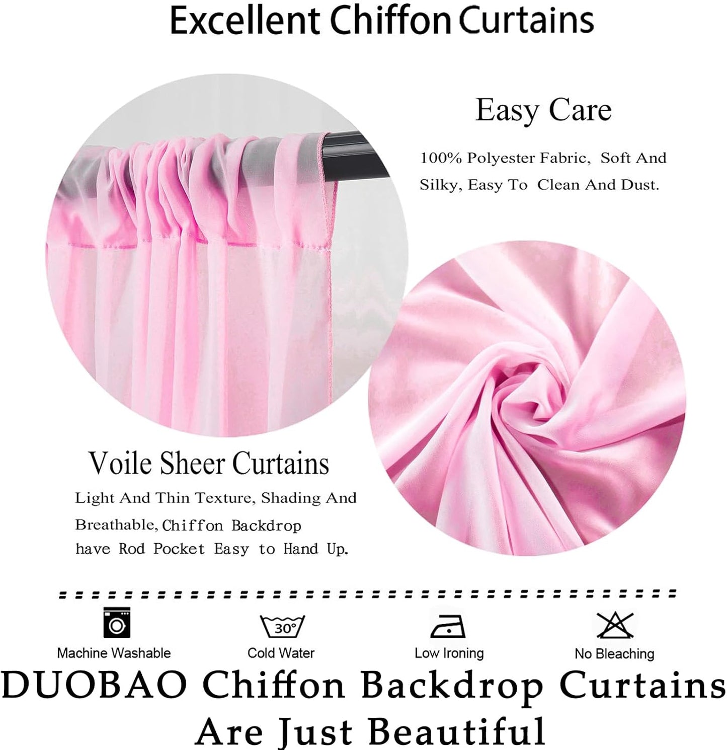 DUOBAO Pink Chiffon Backdrop Curtain-2 Panels 29x120-Inch Wedding Draping Beach Curtains for Living Room Polyester Voile Window Darpes Photography Backdrops for Party Ceremony (29''x120''x2pc)