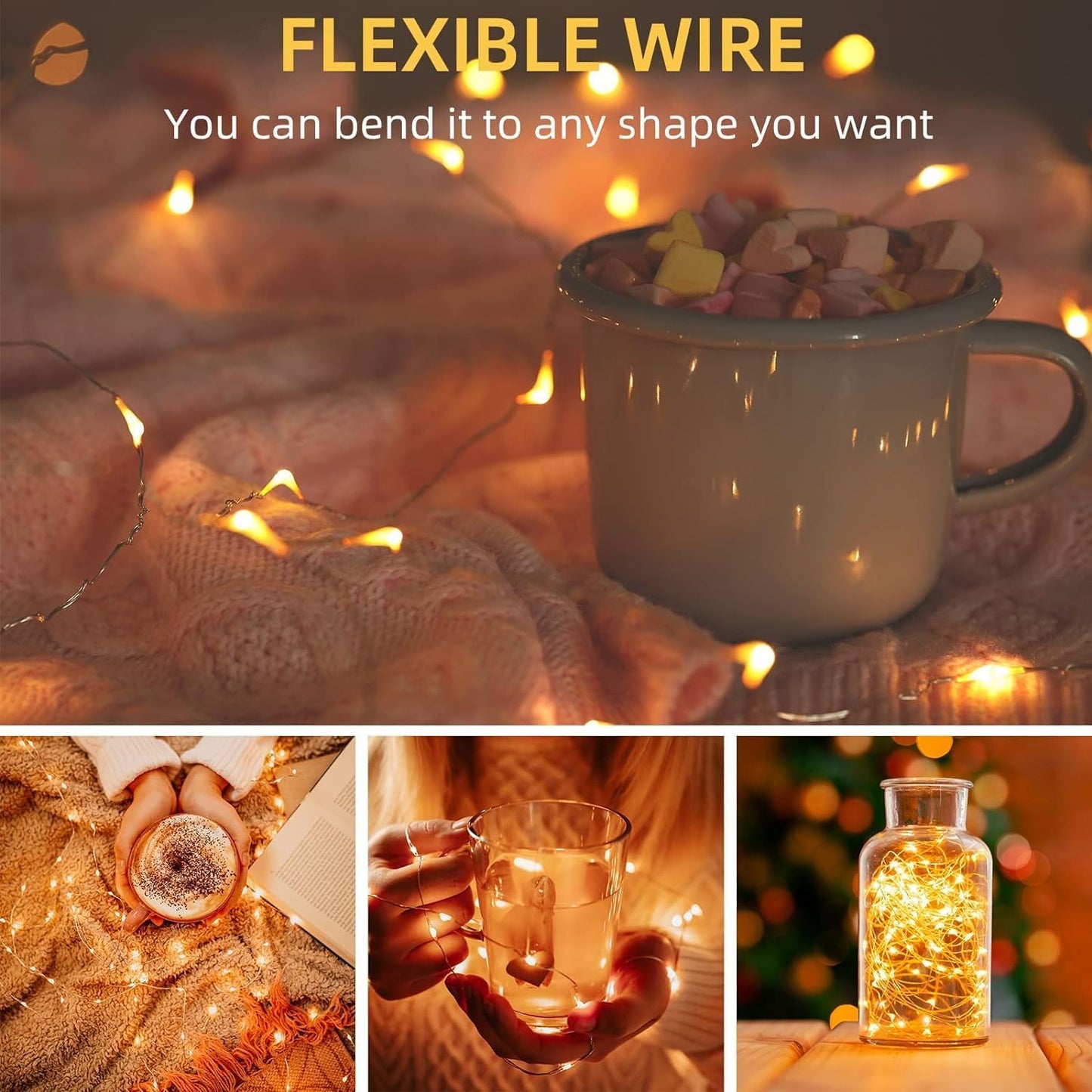 LAMPHOME 6 Pack Fairy Lights Battery Operated String Lights 6.6ft 20 Led Mason Jar Lights Waterproof Silver Wire Light Fireflies DIY Party Wedding Christmas Decoration(6 Pack,Warm White)