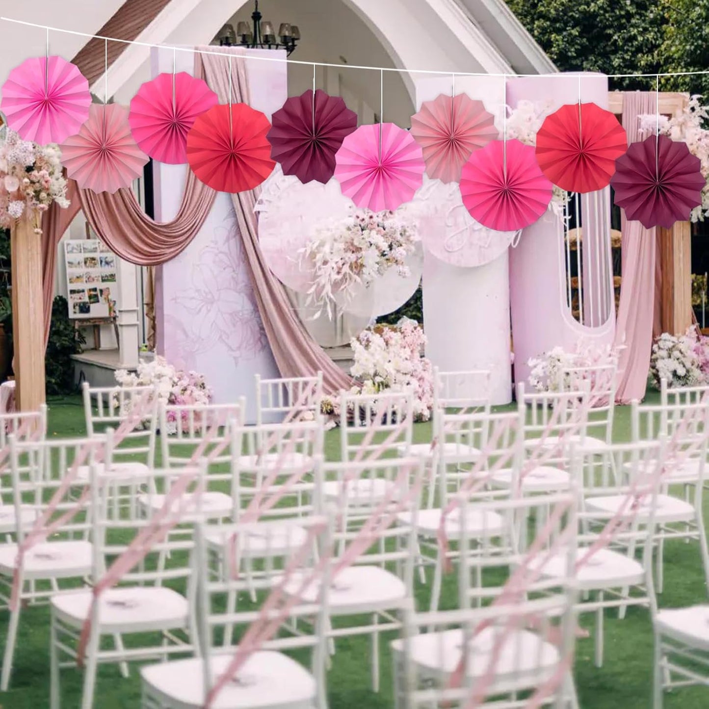 Pink Party Decorations,Pink Paper Decorations for Party,Baby Shower Decorations Party Paper Fans Bulk 8in,Schoolgirl Style Classroom Decor for Party 30 Color DIY Set (Pink)