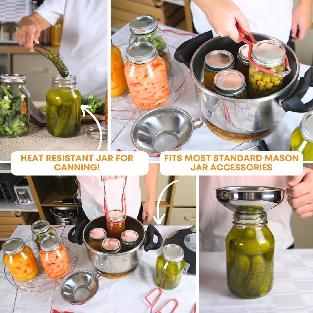 FastRack Regular Mouth Mason Jars 16 oz with Airtight Lids – Pack of 4 | Empty Glass Canning Jars for Food Storage, Fermentation, Pickling Canning, Meal Prep, Pantry Organization & Kombucha Brewing