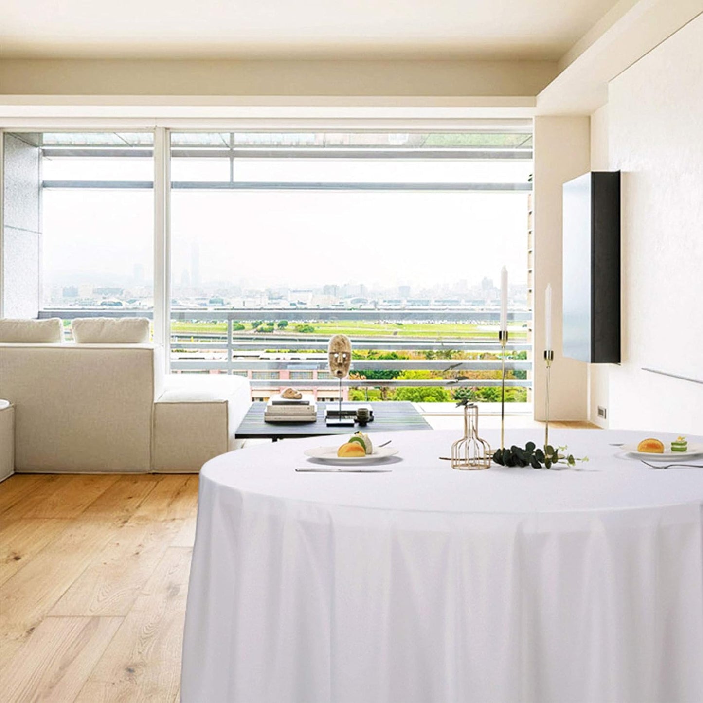 Ascoza 2pack 90 Inch White Round Tablecloth in Polyester Fabric for Wedding/Banquet/Restaurant/Parties