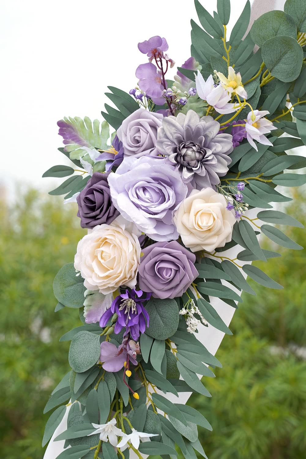 ponatia Wedding Arch Flowers (Pack of 2), Artificial Purple Flowers for Wedding Welcome Signs Decorations and Arch Flower for Ceremony Reception Decoraction (Lilac & Cream)