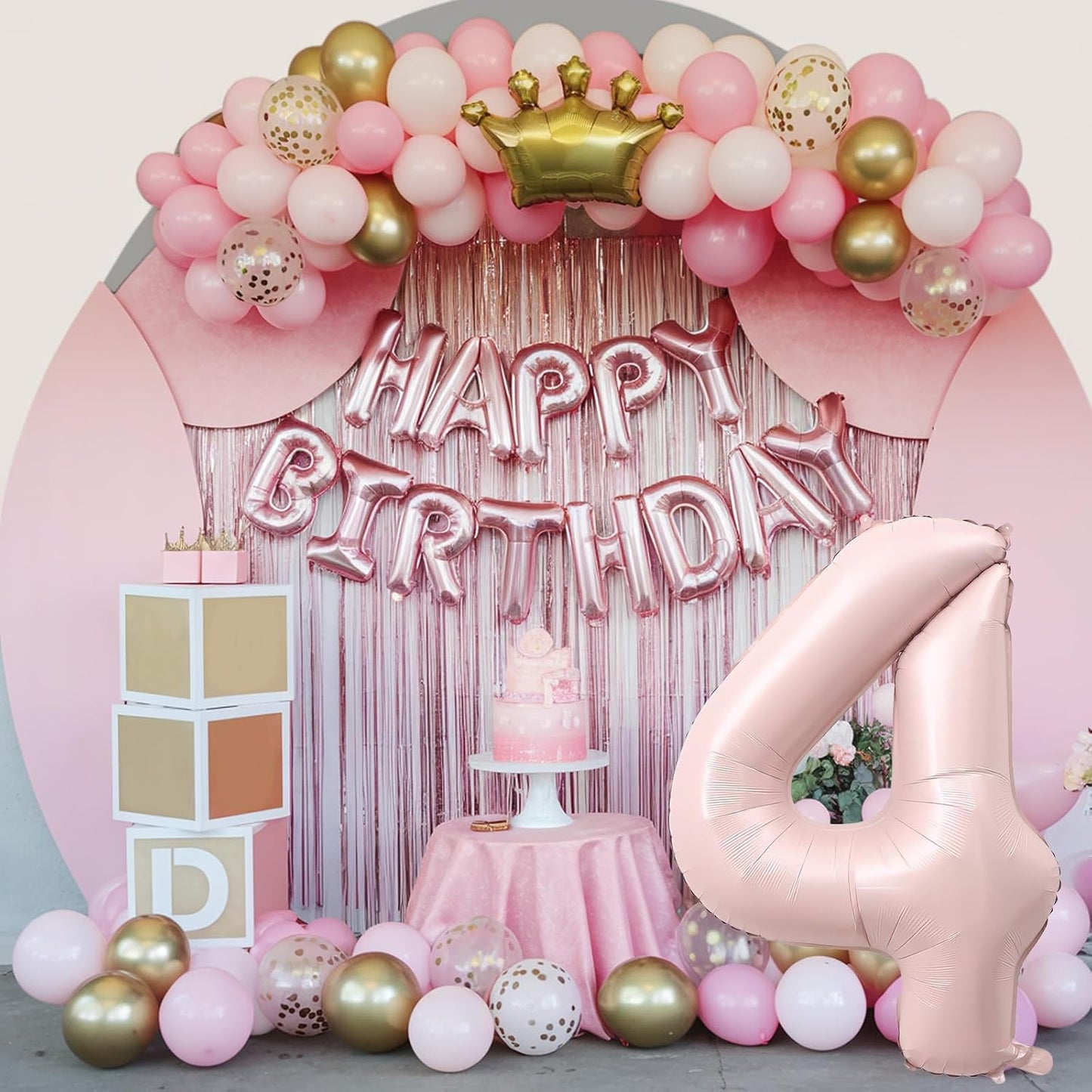 40 Inch Pastel Pink Number Balloon 4, Large Self Inflating Retro Dusty Pink Foil 4 Number Balloons 0-9, Digital 4 Helium Balloons Set for Girls 4th Birthday Boho Women Anniversary Party Decorations