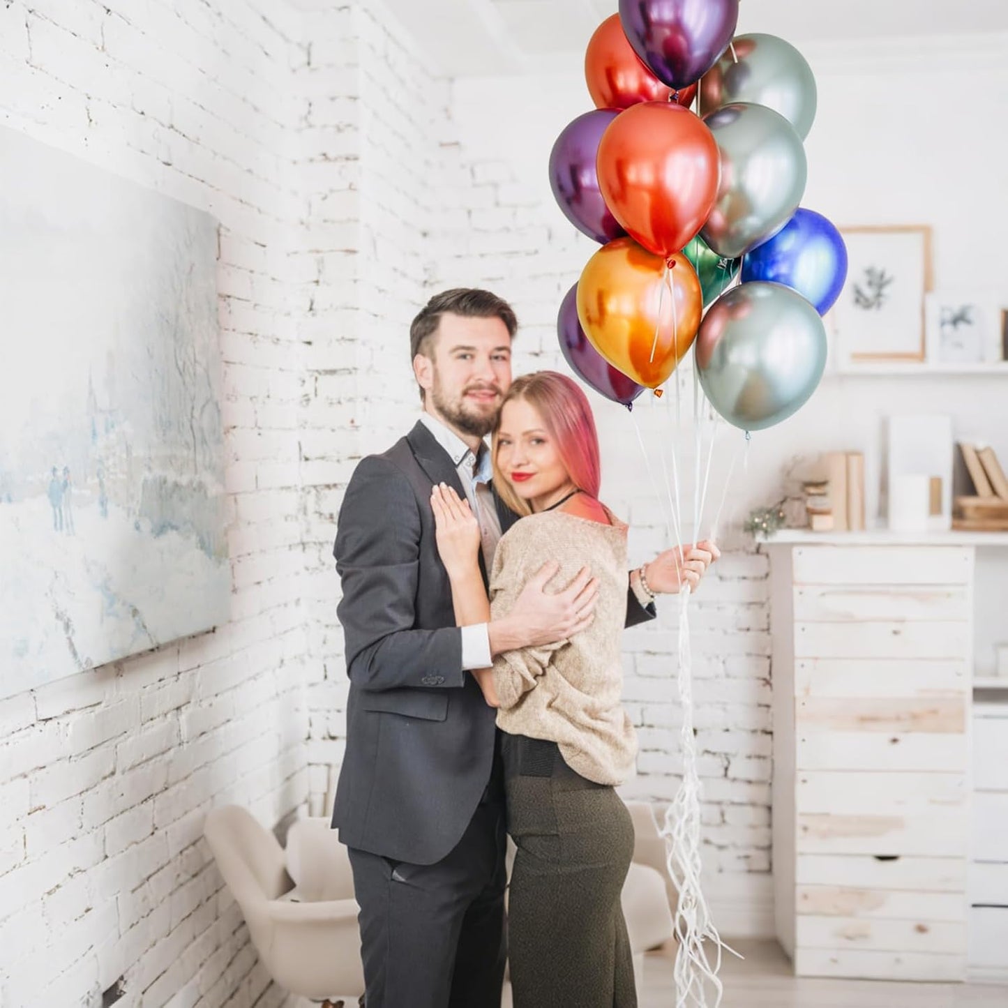 110pcs Metallic Multi Balloons, Metallic Color Latex Balloons 12 inch, Multi Balloon for Birthday Party Baby Shower Wedding(with 2 Ribbons).