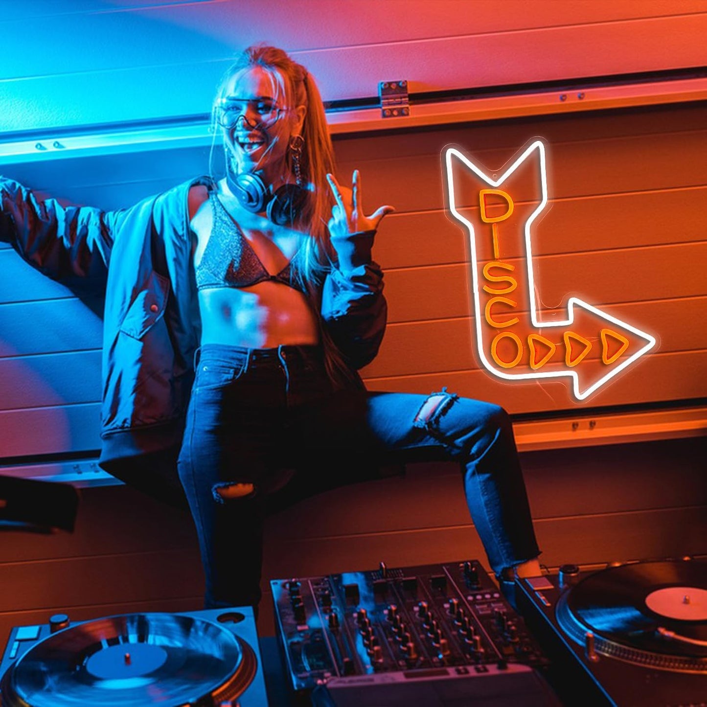 LED Disco Neon Sign Disco Guide Neon Light for Wall Decor Dimmable Led Disco Light Up Sign for DJ Music Bar Bedroom Party Music Concert Man Cave 16.5 * 12.6 IN