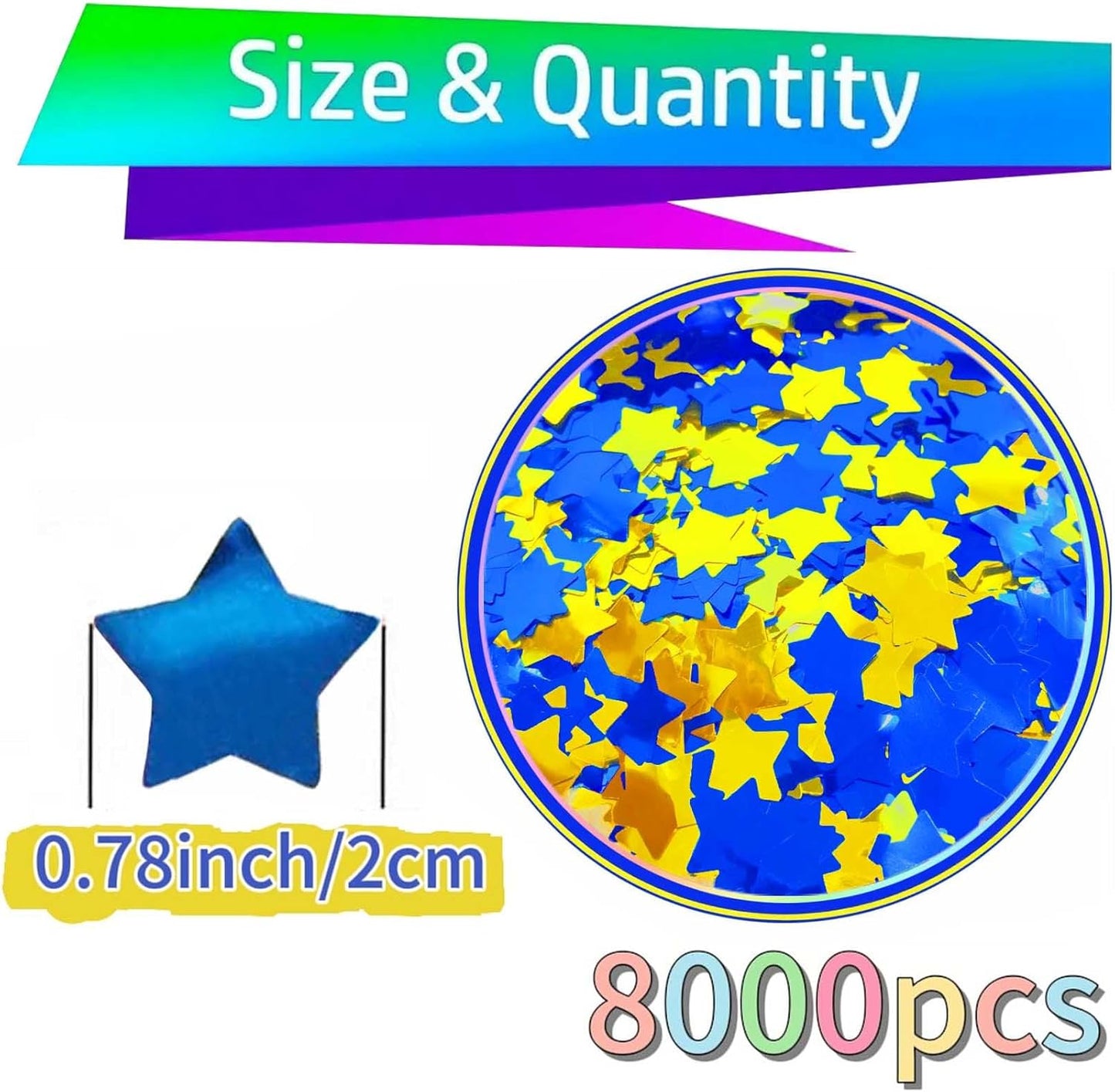 Yellow Blue Metallic Foil Star Confetti 0.78inch/2cm 8000Pcs Table Confetti for Party Birthday Decoration or Filled Balloons