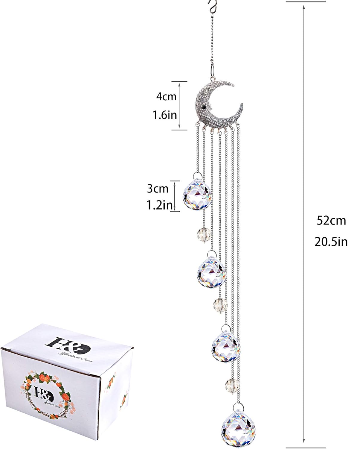 Hanging Clear Crystal Suncatcher Ornaments with Moon Decor Rainbow Maker Crystal Beads Ball Prisms Pendant