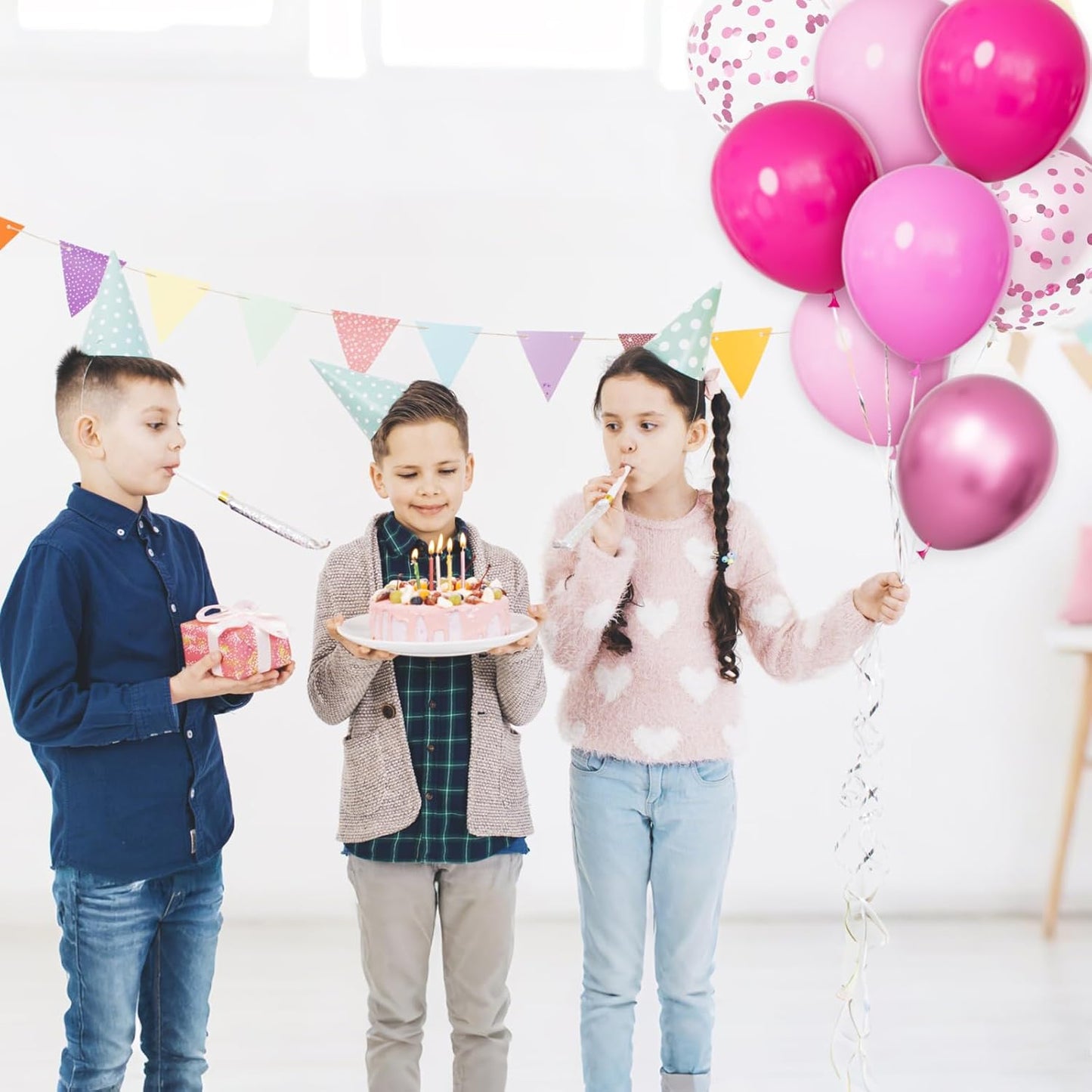 68Pcs Pink Balloons Kit 12 Inch Metallic Pink Balloon, Pink Confetti Balloon and Baby Pink Party Balloons with Ribbons for Birthday, Wedding, Baby Shower, Graduation Decorations.