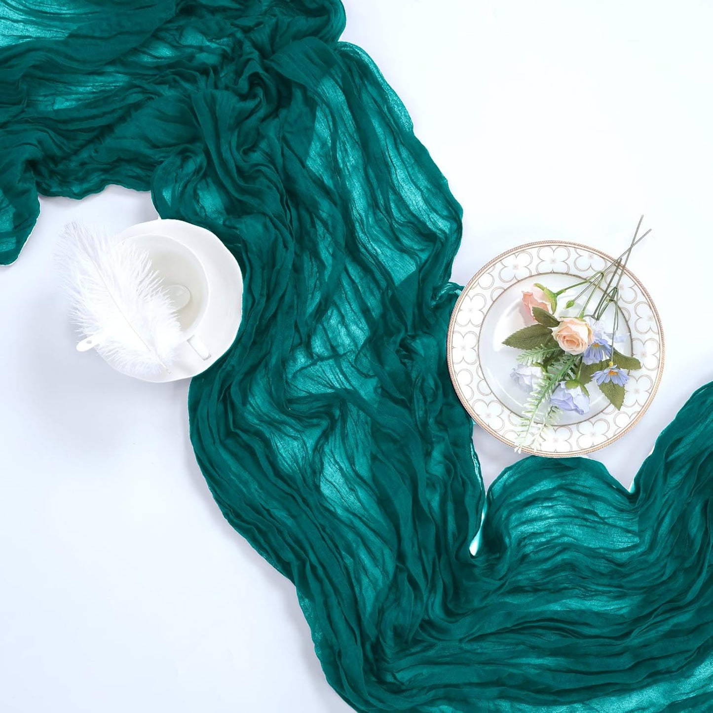 6 Pack Turquoise Cheesecloth Table Runner 10ft Boho Gauze Fabric Cheese Cloth Table Runner 35 x 120 Inch Rustic Sheer for Romantic Wedding Decor Baby Shower Party Table Centerpiece Decoration