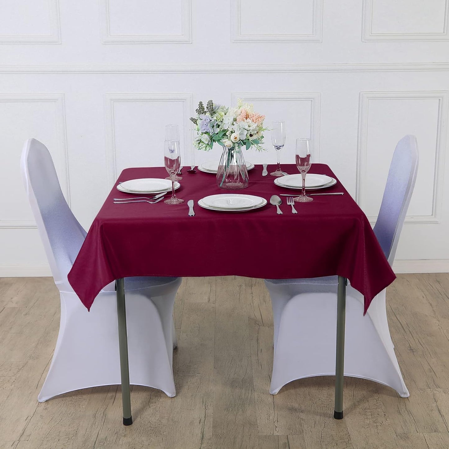Cupuamon Square Tablecloth 90x90 inch Washable Polyester Fabric Table Cloth for Wedding Party Dining Banquet Decoration(90x90,Burgundy)