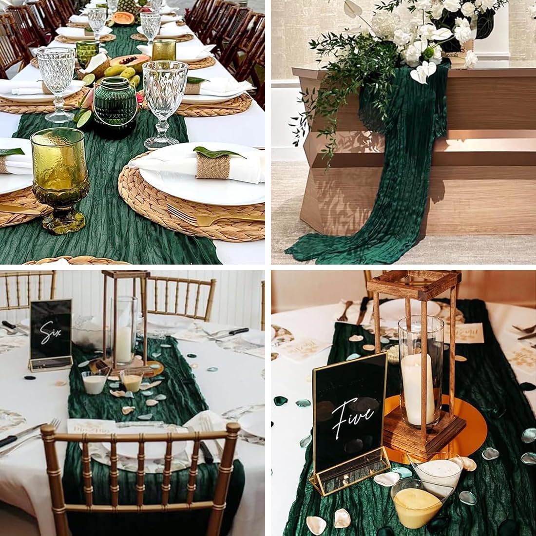 Blackish Green Cheesecloth Table Runner -21*120Inch Long Boho Wedding Table Decor, Rustic Gauze Fabric Runner for Bridal Showers, Baby Showers & Parties (Sheer, Lightweight, Wrinkled Design)