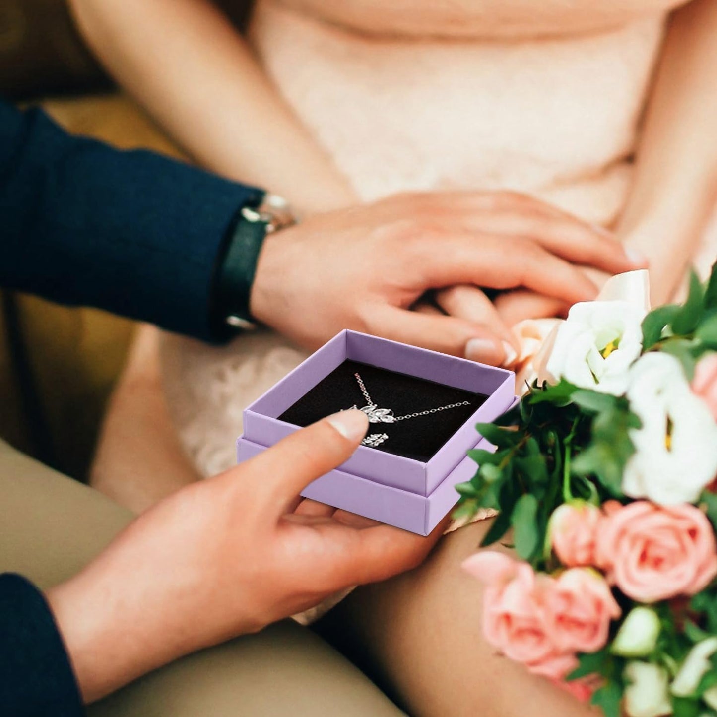 Gift Box Necklace Earring Ring Box Gift Box,12 Pieces Square Cardboard Jewelry Gift Boxes,Cotton Filled Cardboard Paper Jewelry Box Gift Case (3.5x3.5x1.25 Inches) (Purple)