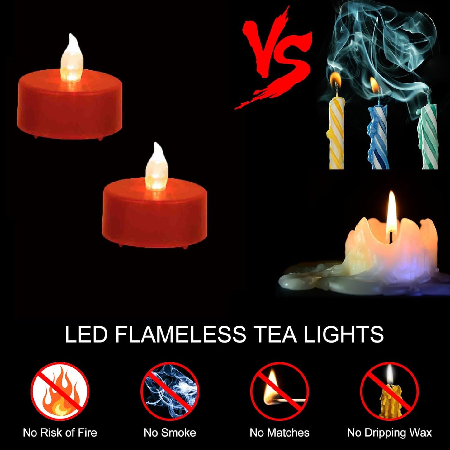 LED Tea Lights Candles- 24PACK Red Flameless Candles Realistic and Bright Flickering Long Lasting 200Hours for Holiday Celebration,Home Decoration