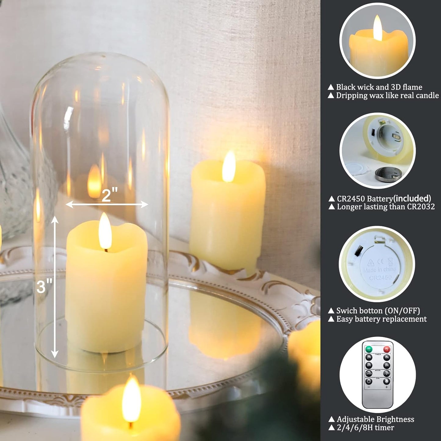 Lezonic Flameless Votive Candles Battery Operated with Remote and Timer, Pack of 6 (D:2" X H:3") LED Ivory White Long Lasting Flickering Wax Candles with Realistic 3D Flame
