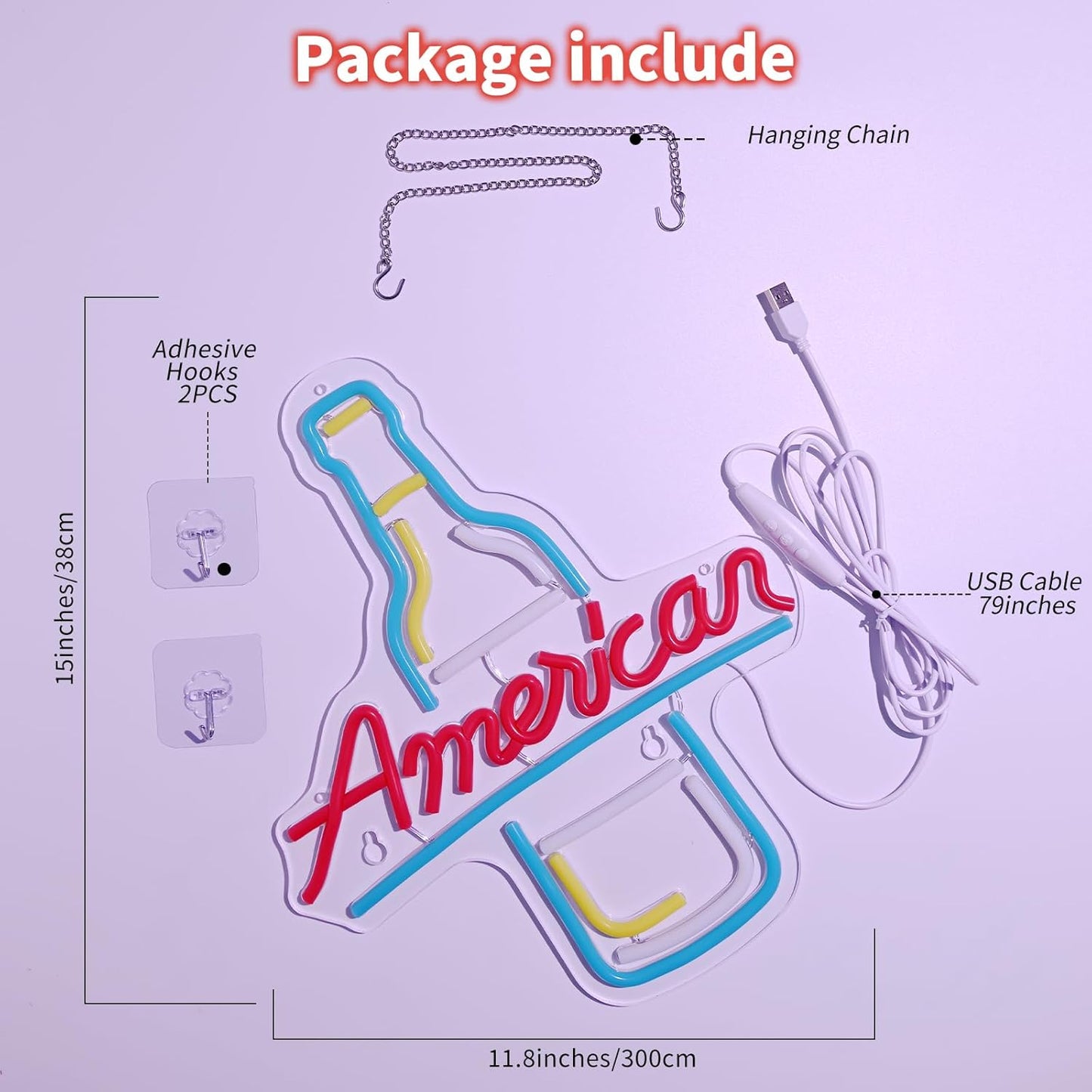 American Beer Neon Sign - Vintage Bottle LED Wall Light, Garage Bar Decor, Man Cave Lighting, Rustic Tavern Sign, USB Powered Neon for Game Room