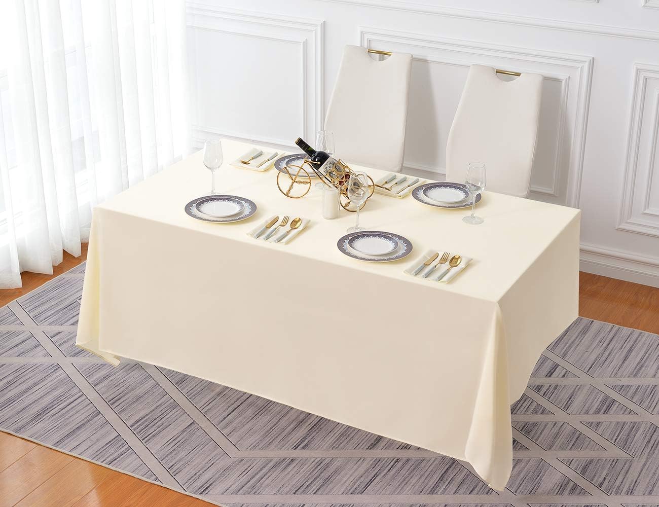 Surmente Beige Tablecloth 90 x 132-inch Rectangular Polyester Table Cloth for Weddings, Banquets, or Restaurants