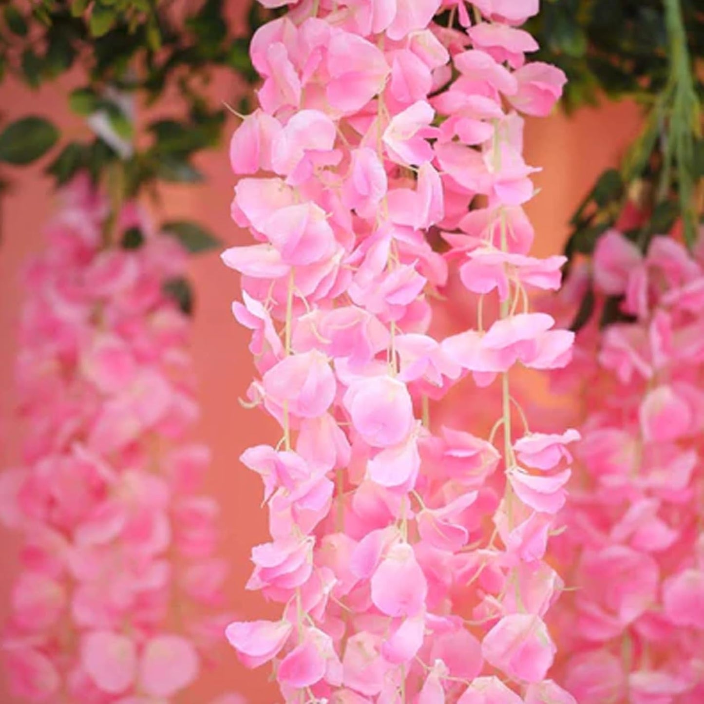 24 Pack Dark Pink Wisteria Hanging Flowers Garland, 3.77 Feet Artificial Flower Vines, Fake Wisteria, Artificial Vines Hanging Garland for Backdrop Outdoor Yard Garden Decor