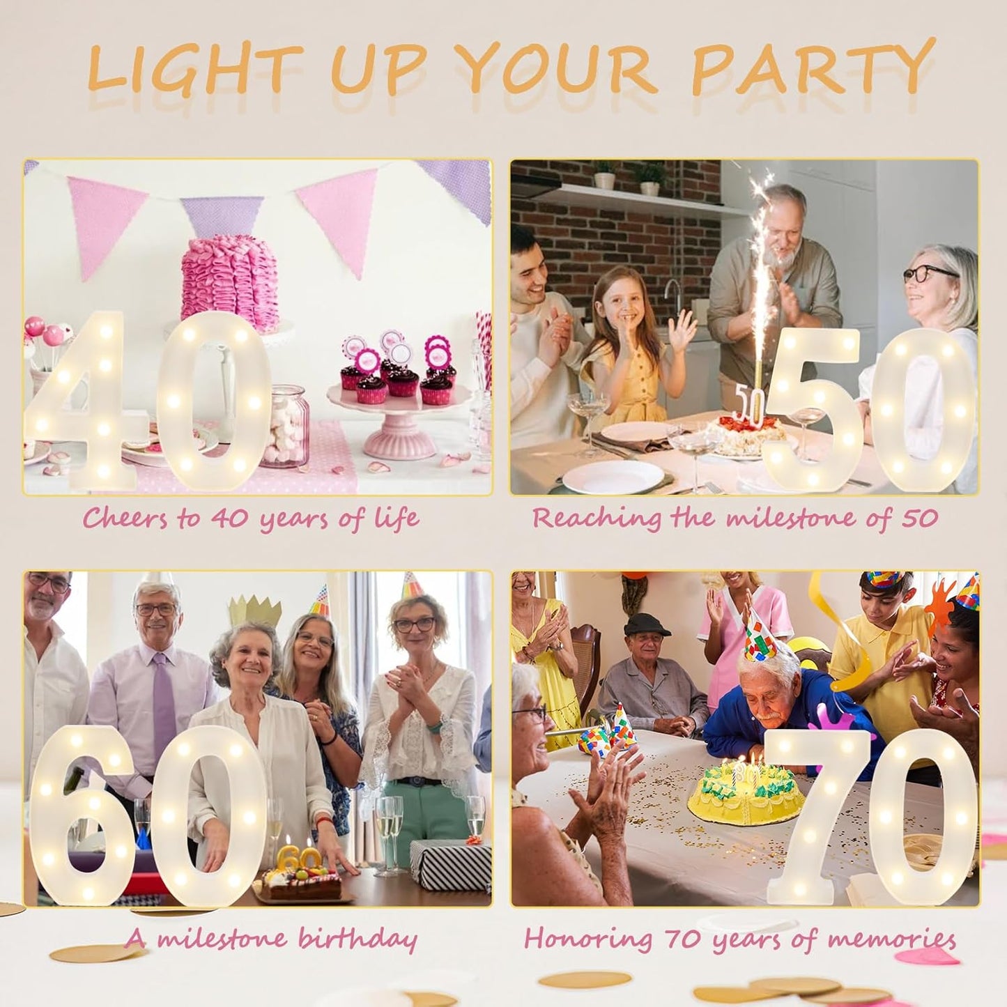 Decorative Led Light Up Numbers, 60th Birthday Decorations, Warm White Led Numbers Lights, Lighted Marquee Number Sign for Sweet 60th Party Decor