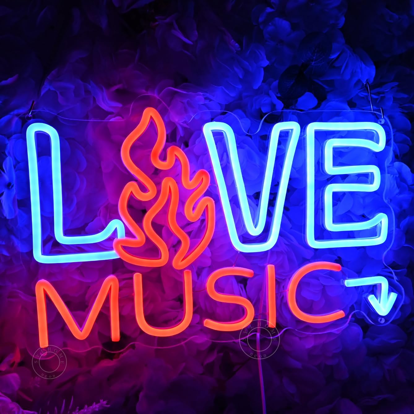 SYLHOME Live Music Led Neon Light Sign Fire Hot Bar Pub Music Studio Club Bedroom Wall Decor Sign Game Room Birthday Christmas Party Decoration 15.75" X 9.84" USB