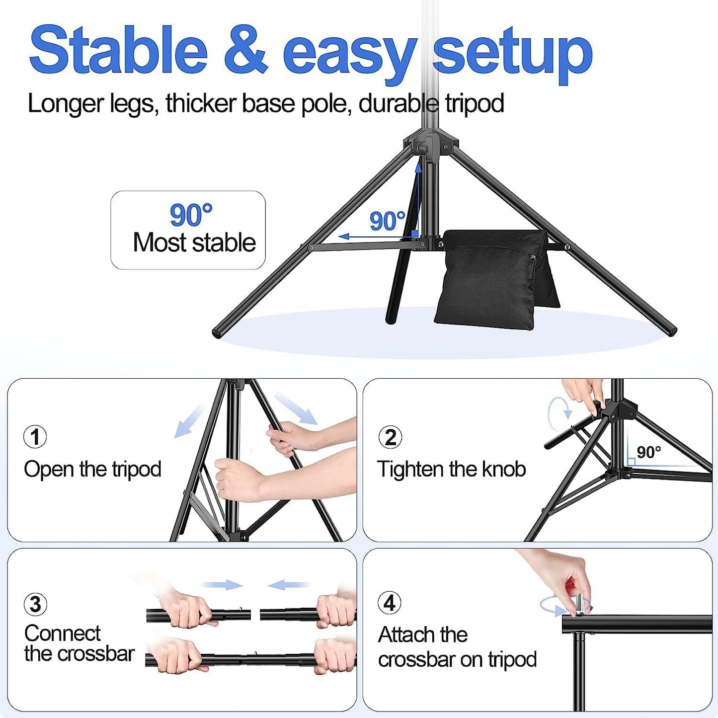 EMART Backdrop Stand, 20x7ft(WxH) Large Adjustable Background Support System with 308° Angle Rotatable Connector, 8 Clamps, 3 Sandbags and Carry Bag for Paties, Wedding, Photography Studio