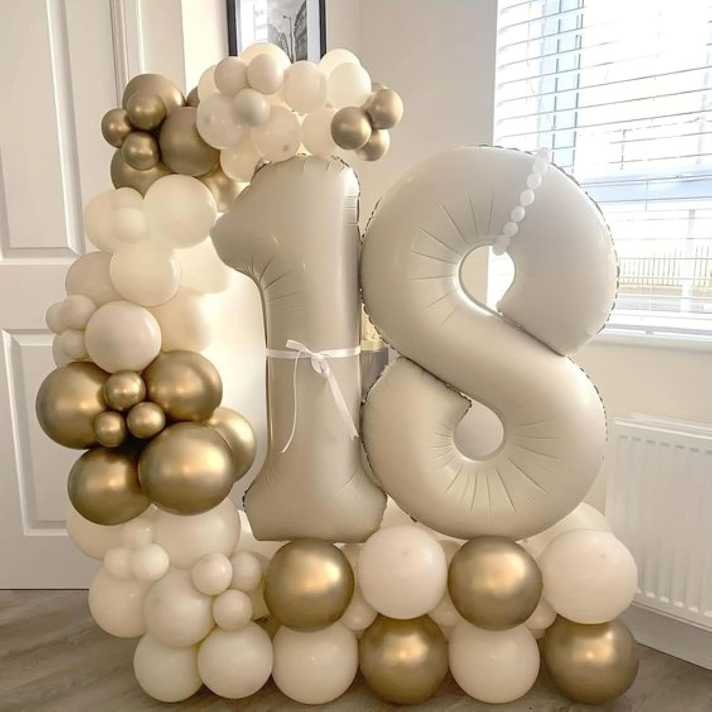 40 Inch Cream White Number 8 Balloon Mylar Big Foil Helium Number 8 18 28 38 48 58 68 88 Balloon Digital Birthday Party Wedding Decorations, Boy Baby Shower Decorations (Cream No 8)