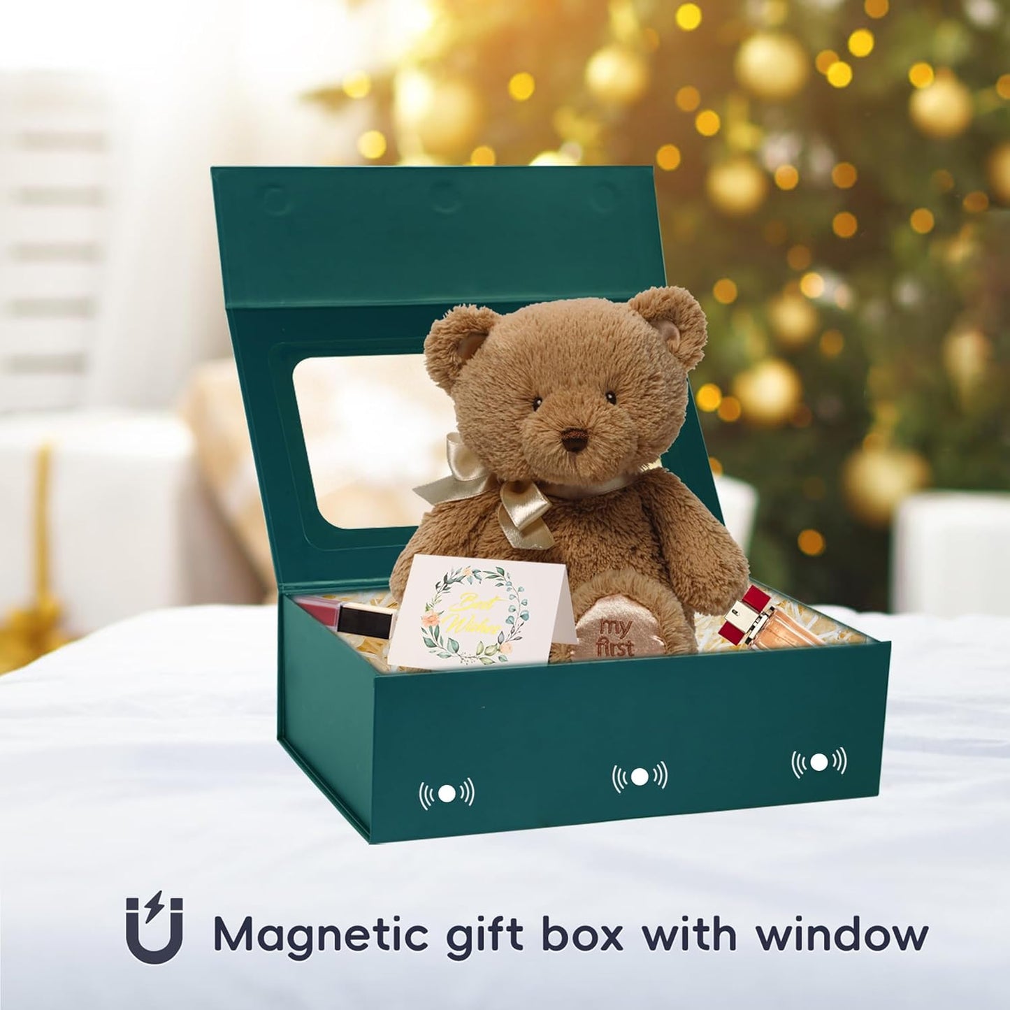 TIACABO Green Large Gift Box with Window, 13.5"x9"x4.3" Bridesmaid Boxe for Gifts Giving,Birthday Gift Boxes with Magnetic,Closure Lid Gifts Box for Presents,Cute Boxe,Luxury for Gift Packaging