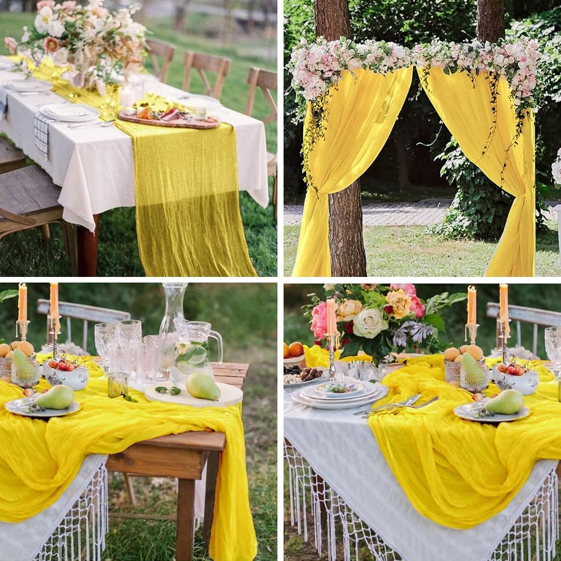 Yellow Cheesecloth Table Runner -21*120Inch Long Boho Wedding Table Decor, Rustic Gauze Fabric Runner for Bridal Showers, Baby Showers & Parties (Sheer, Lightweight, Wrinkled Design)