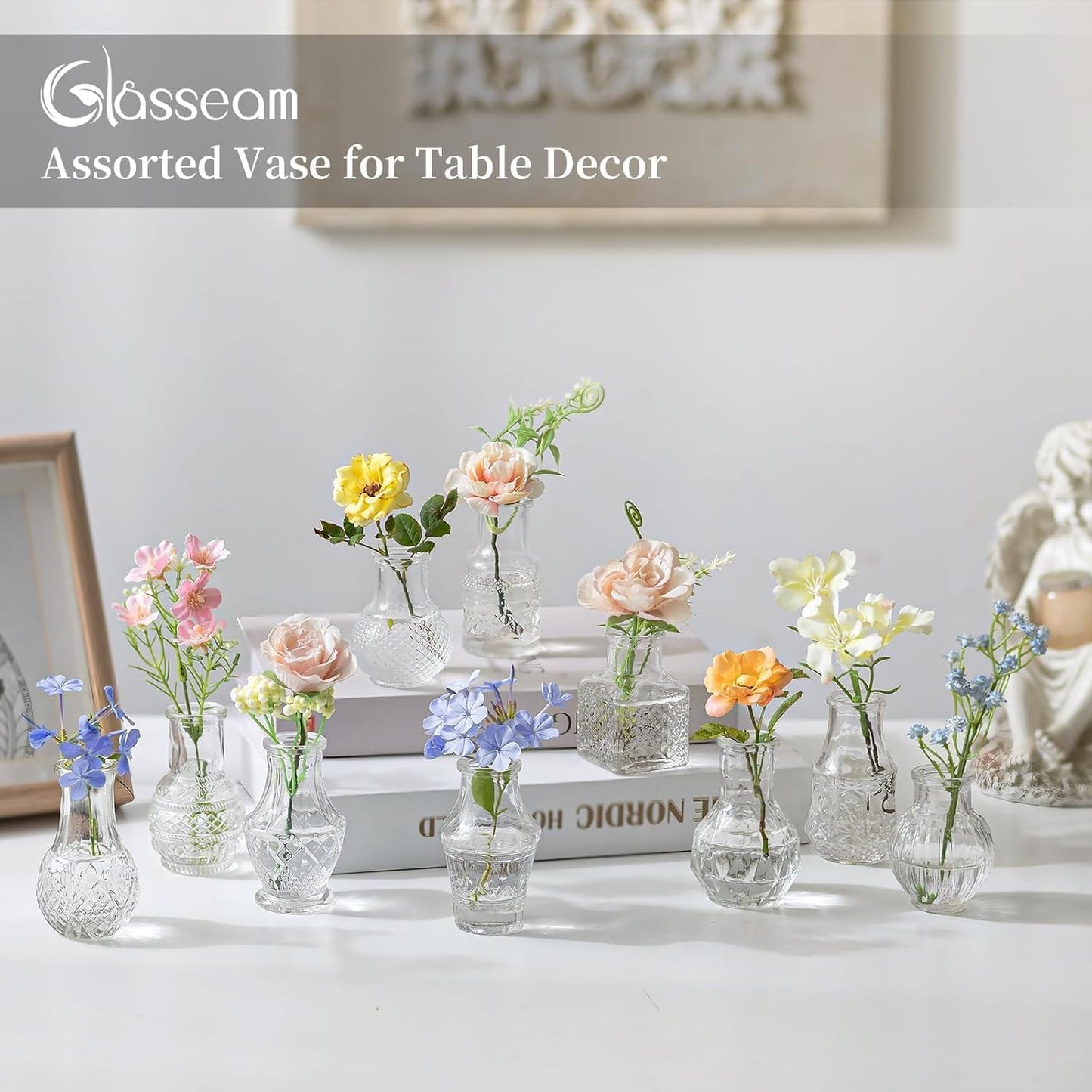 Glasseam Small Bud Vases for Centerpieces: 40PCS Mini Clear Glass Vase Set for Flowers Decor Wedding Party Baby Shower Dining Table Decorations Centerpiece