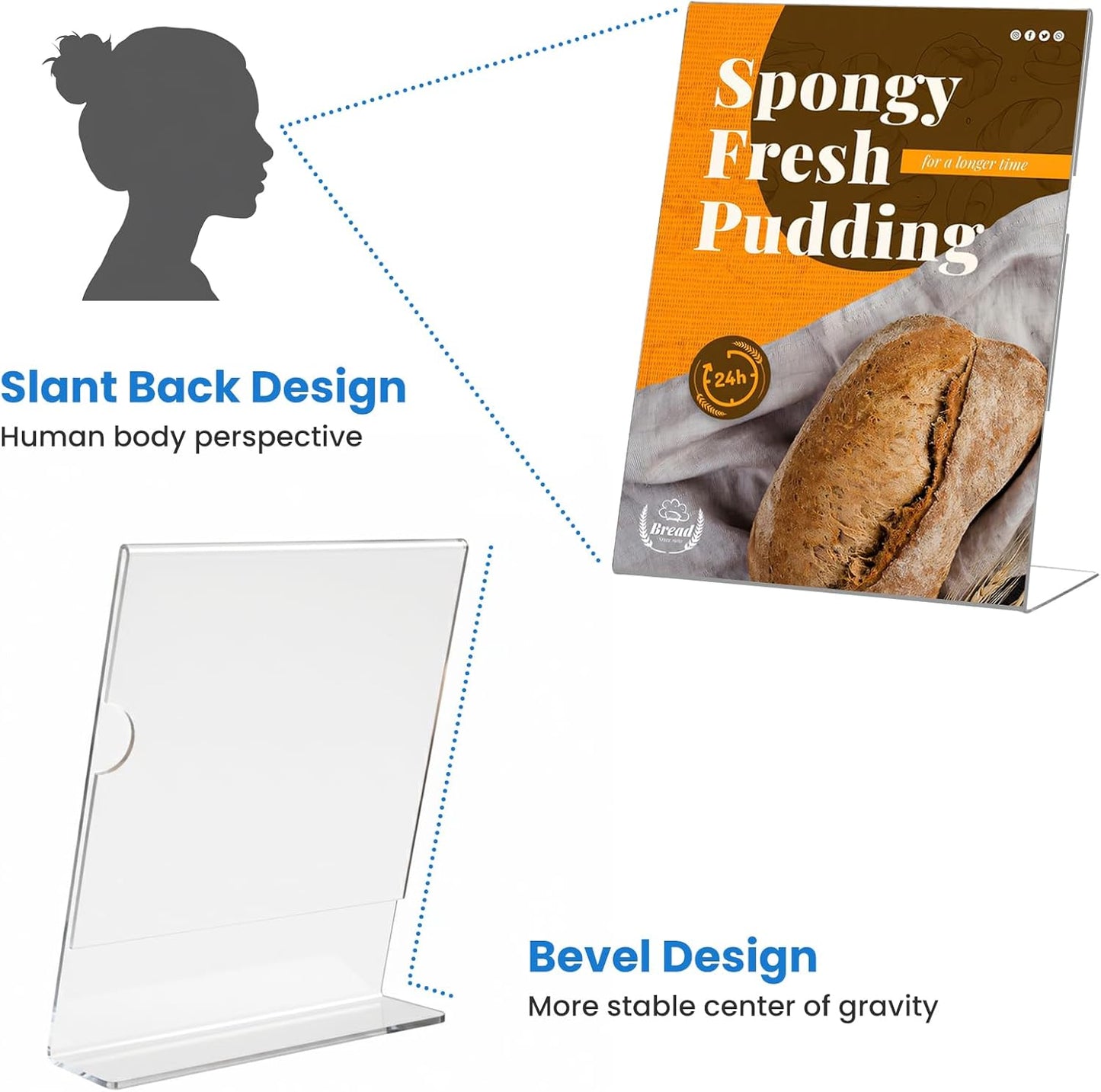 15 Pack Acrylic Sign Holder 8.5 x 11, L-Shape Clear Plastic Display Stand for Tabletop, Acrylic Stands for Flyers, Table Paper Holder, Vertical Sign Holder 8.5x11 for Restaurants, Office and School(Slant 15 Pack 8.5x11)