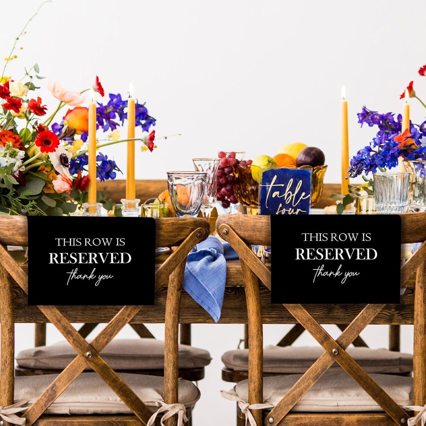Reserved Seating Chair Signs, This Row Is Reserved Pew Cloths Seating Placeholder for Church Pews, Wedding Decorations for Reception Parties Celebrations Event Meetings (Black, 4 PCS)