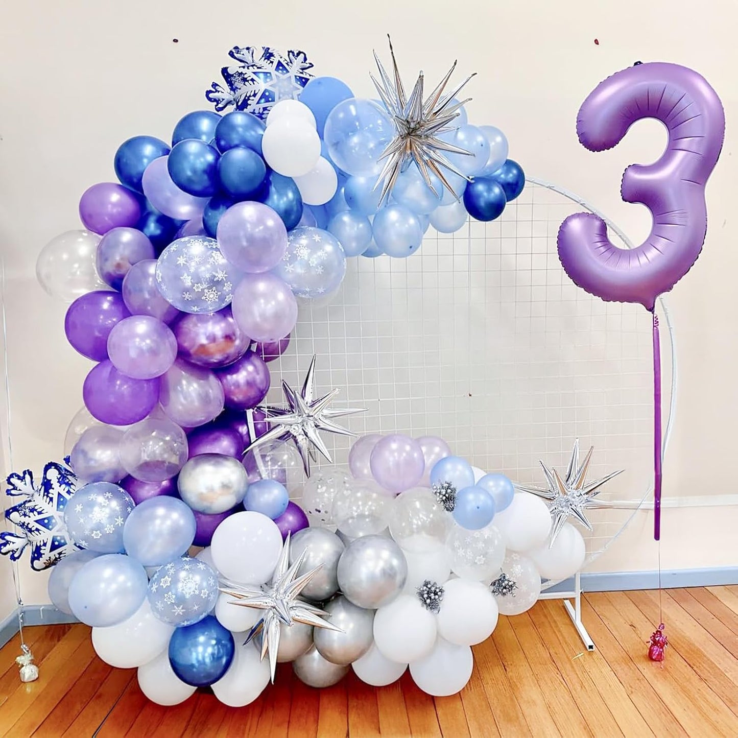 Blue Purple Silver Balloons 12 Inch Snowflake Balloons Metallic Silver Purple Blue Helium Party Balloon for Girls Birthday Ice Snow Winter Wonderland Baby Shower Christmas Party Decorations