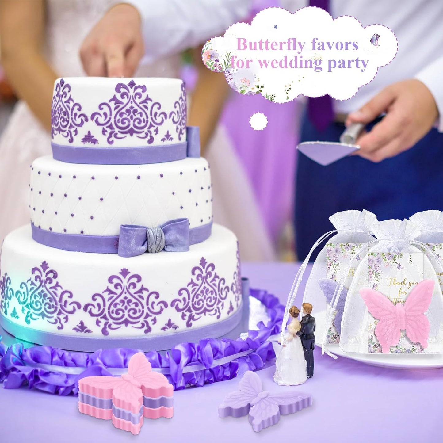 Dunzy 50 Set Butterfly Theme Baby Shower Favors for Guests Butterfly Soap Favors with Thanks You Cards Gift Bags Gender Reveal Baptism Party Decorations Wedding Bridal Souvenirs (Purple,Pink)