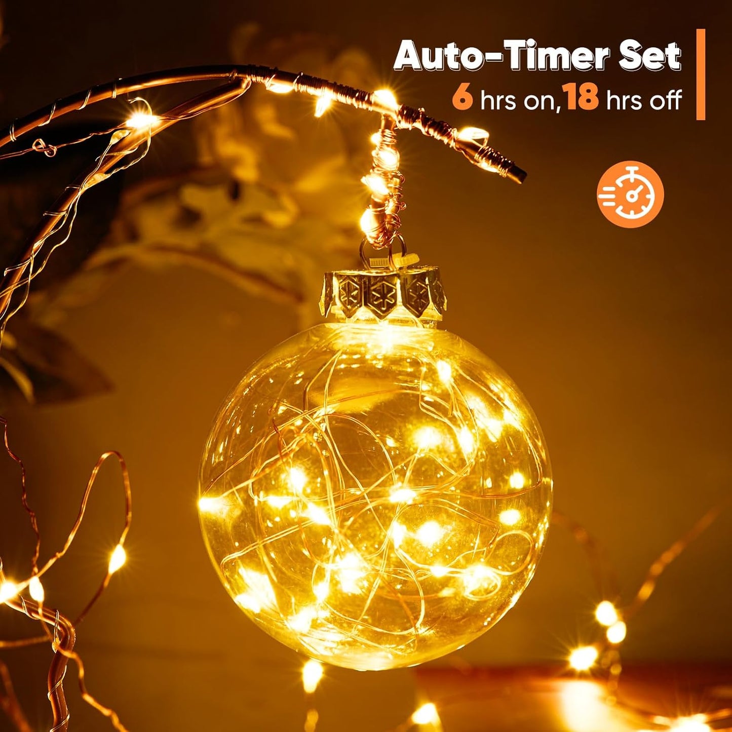 1 Pack 65.6 Ft. Battery Operated Outdoor String Lights with Remote & Timer, LED Warm White Fairy Lights, Waterproof Twinkle Lights for Bedroom, Dorm, Mason Jar, Wedding, Party, Christmas