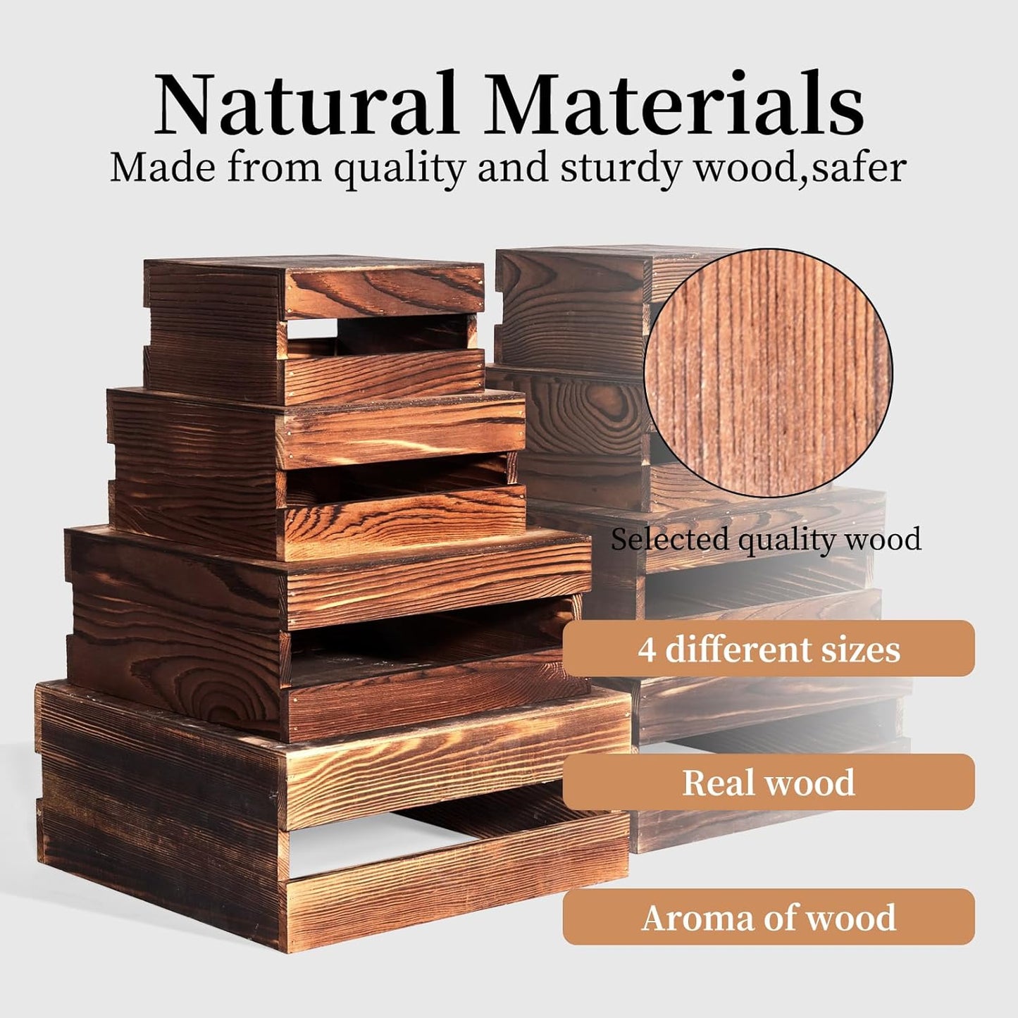 8 Pcs Buffet Risers with Mini Signs, Rustic Wood Cake Stands, Food Risers for Buffet Table, Dessert Display Stand, Wood Crates, Rustic Cake Stand for Party, Wedding, Birthday, Baby Shower, 4 Sizes