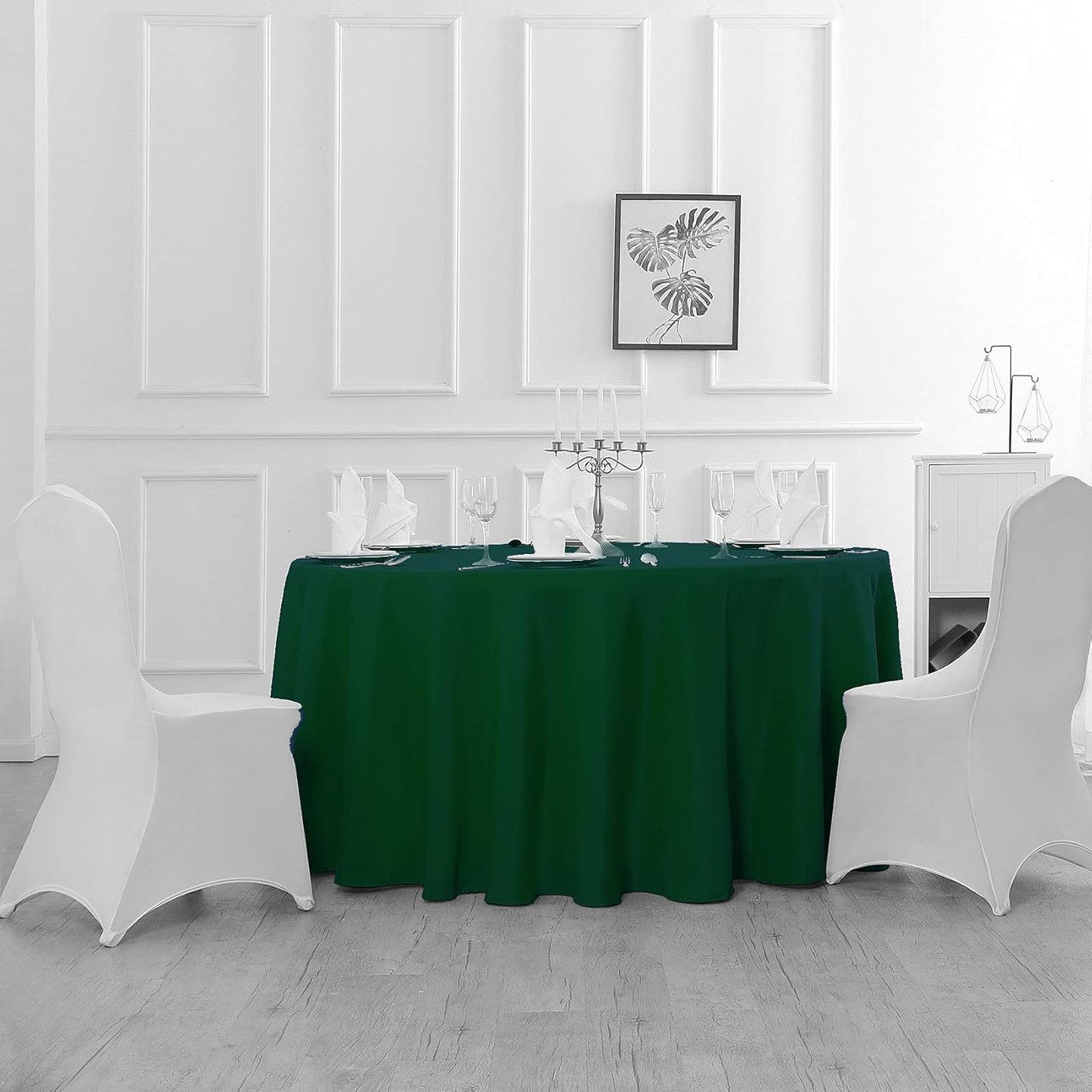 132 inch Round Tablecloth Washable Polyester Table Cloth Decorative Table Cover for Wedding Party Dining Banquet(132 inch, Hunter)