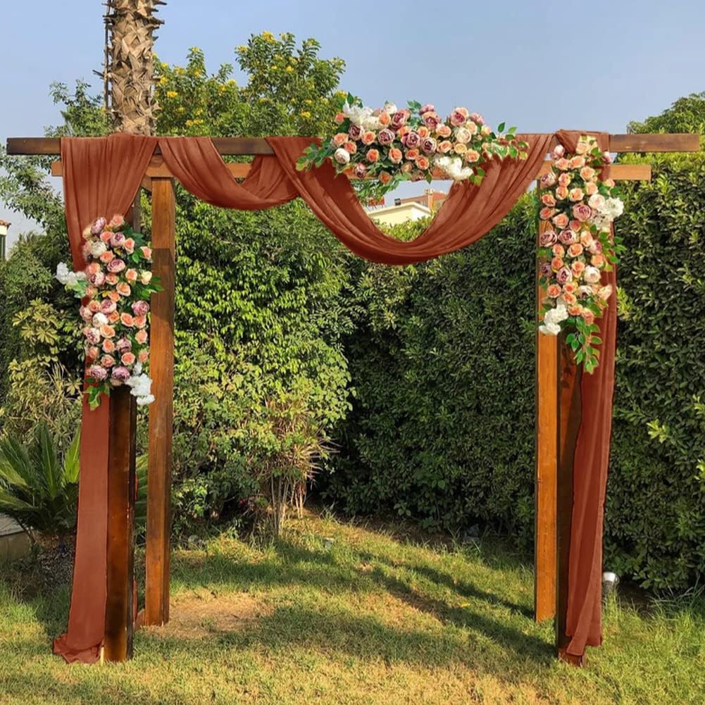 Socomi Wedding Arch Draping Fabric 3 Panels 29" x 19Ft Terracotta Sheer Chiffon Curtain Drapes 6 Yards for Wedding Ceremony Birthday Party Decoration