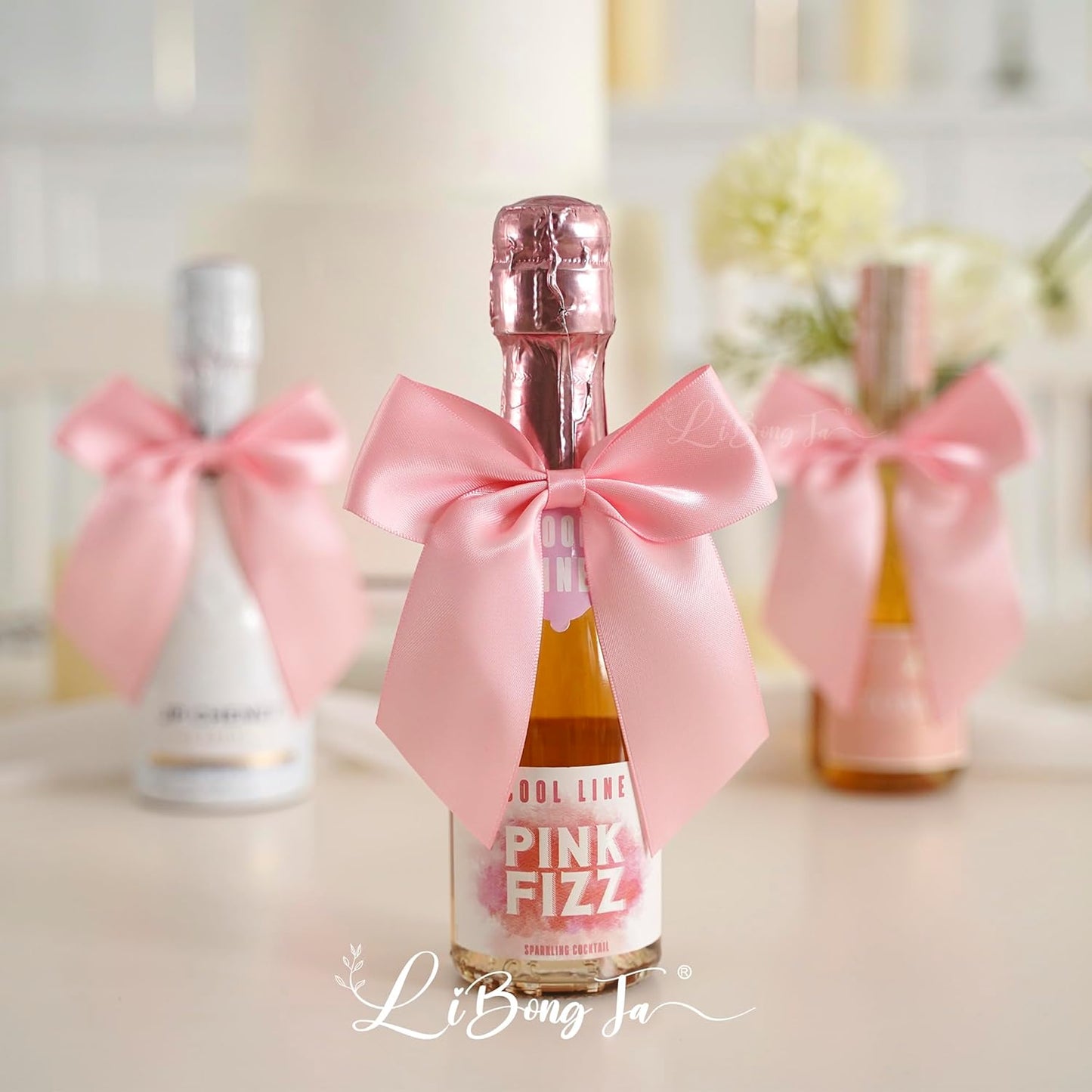 4.5" Satin Ribbon Pink Bows for Gift Wrapping, Twist Tie Bows, Cute Bows for Crafts, Party Favors, Premade Bows Pre-Tied Decorative Bows for Flower Bouquets Candy Apple Bows-24 Counts