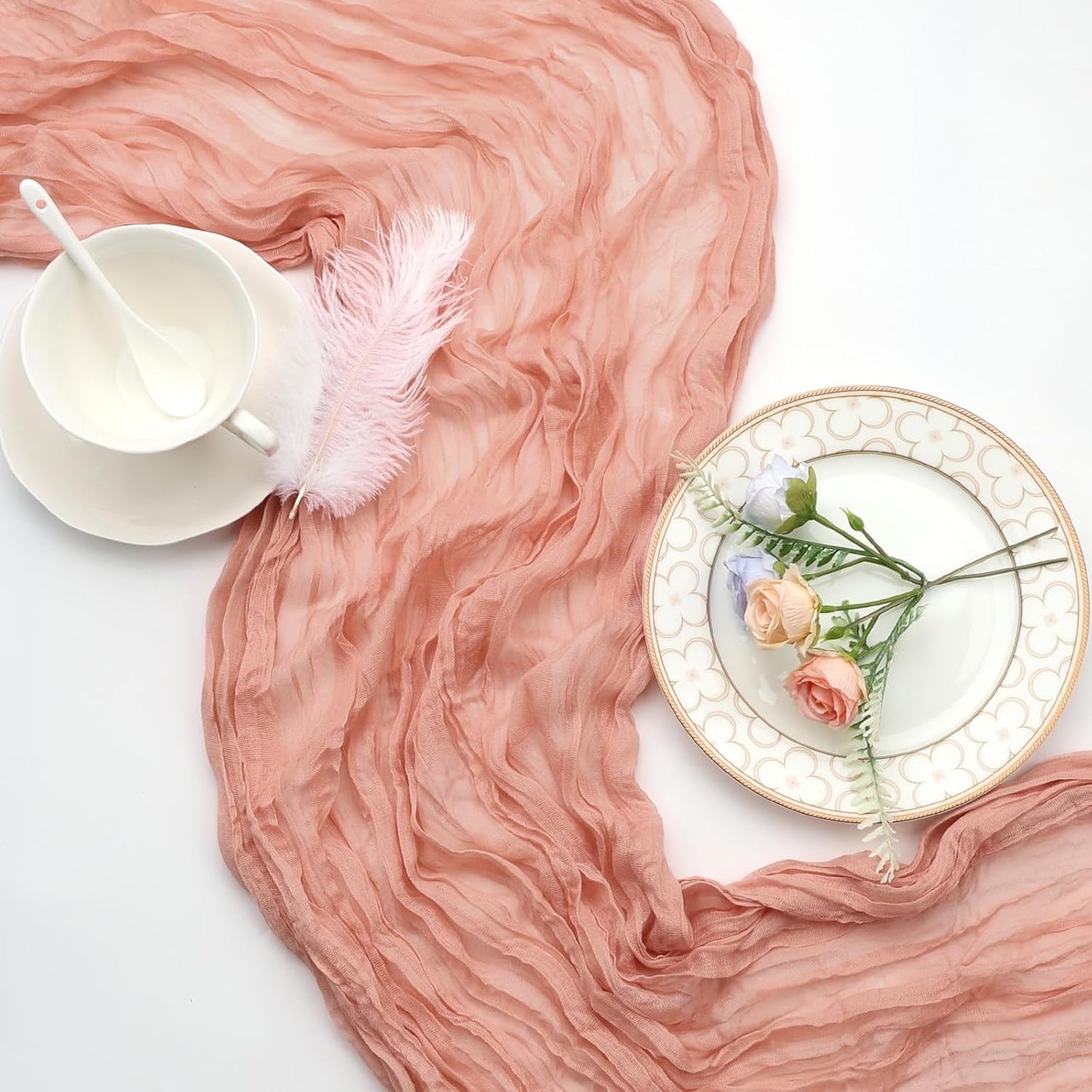 6 Pack Peach Cheesecloth Table Runner 10ft Boho Gauze Fabric Cheese Cloth Table Runner 35 x 120 Inch Rustic Sheer Runner for Romantic Wedding Decor Baby Shower Party Table Centerpiece Decoration