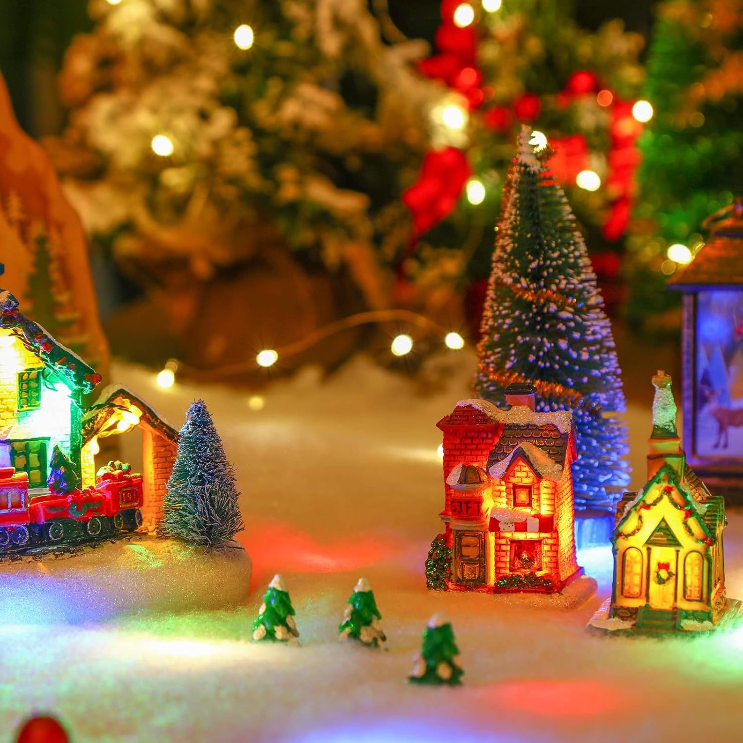 Jetec LED Christmas Fake Snow Blanket with Lights Artificial Snow Blanket with 2 Pcs LED Lights Lighted Snowflake Table Runner for Christmas Tree Village Display Winter Party Decor(15.75''x 49.21'')