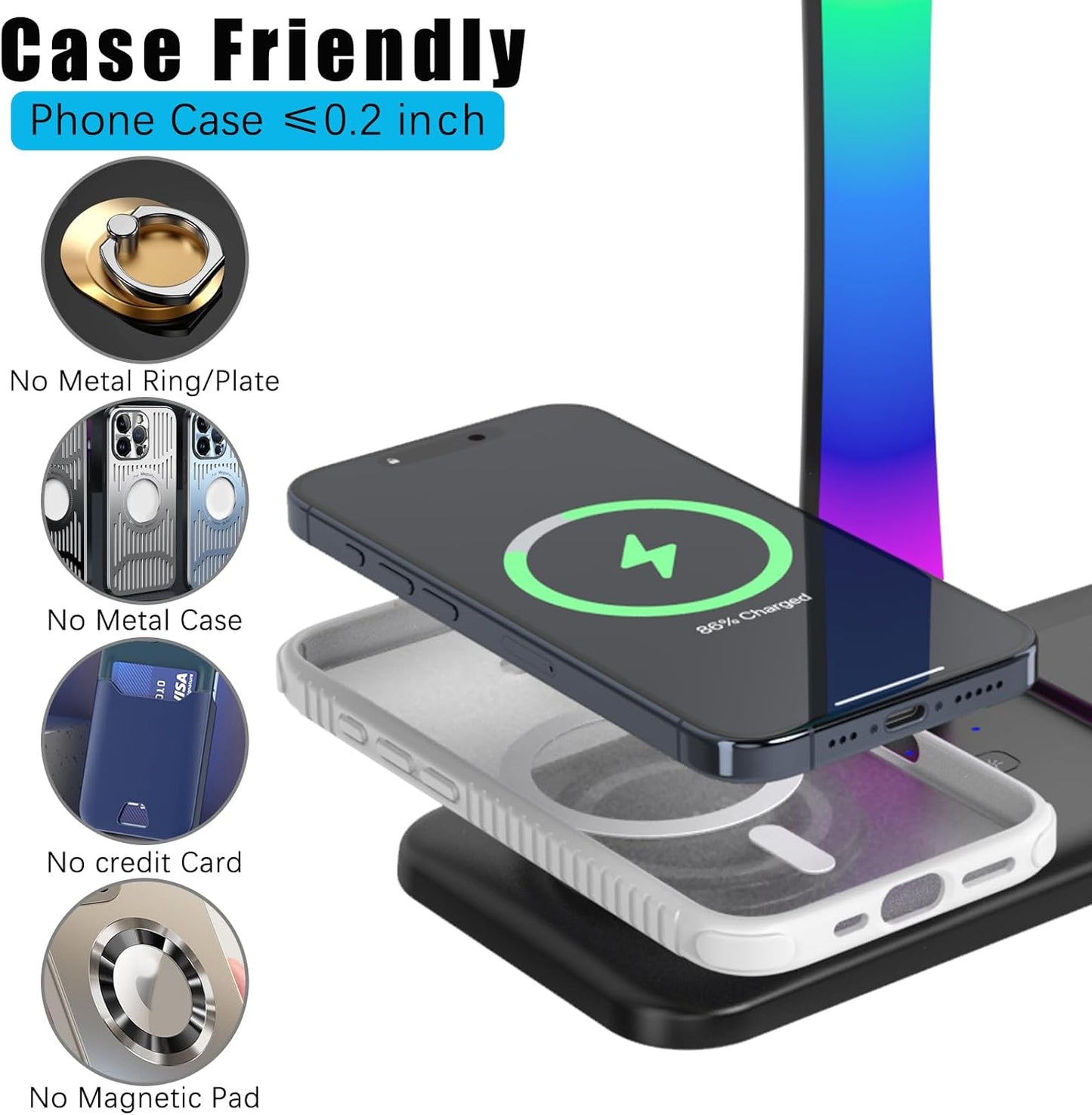 Headphone Stand with Wireless Charger,Gaming HeadsetStand with RGB Light Mode,AirpodMaxStand Compatible with Airpod Pro/3/2,iPhone 16/15/14/13/12/11,Samsung,Gifts for Gamers and Music Lover