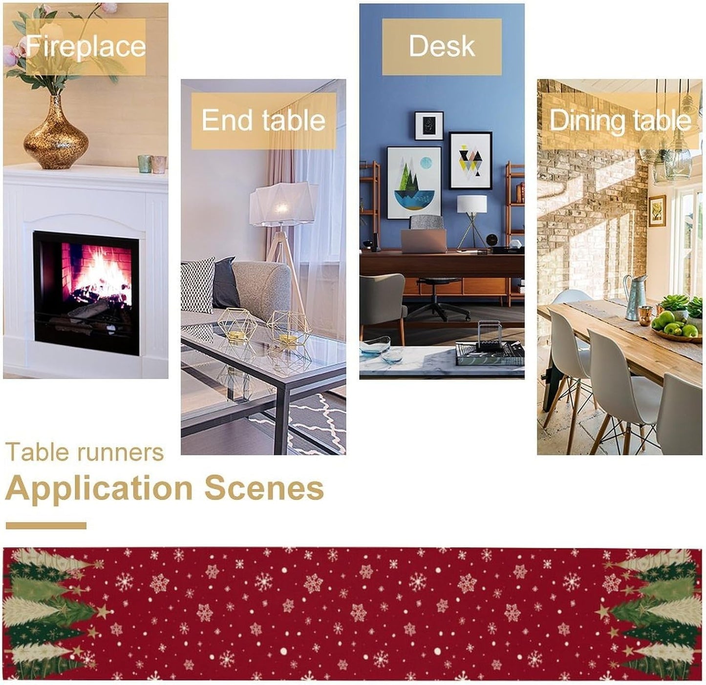 Merry Christmas Table Runner,Red Christmas Tree Snowflake Winter Seasonal Table Cloth Kitchen Dining Table Decoration for Home Party Decor 13x36 Inch