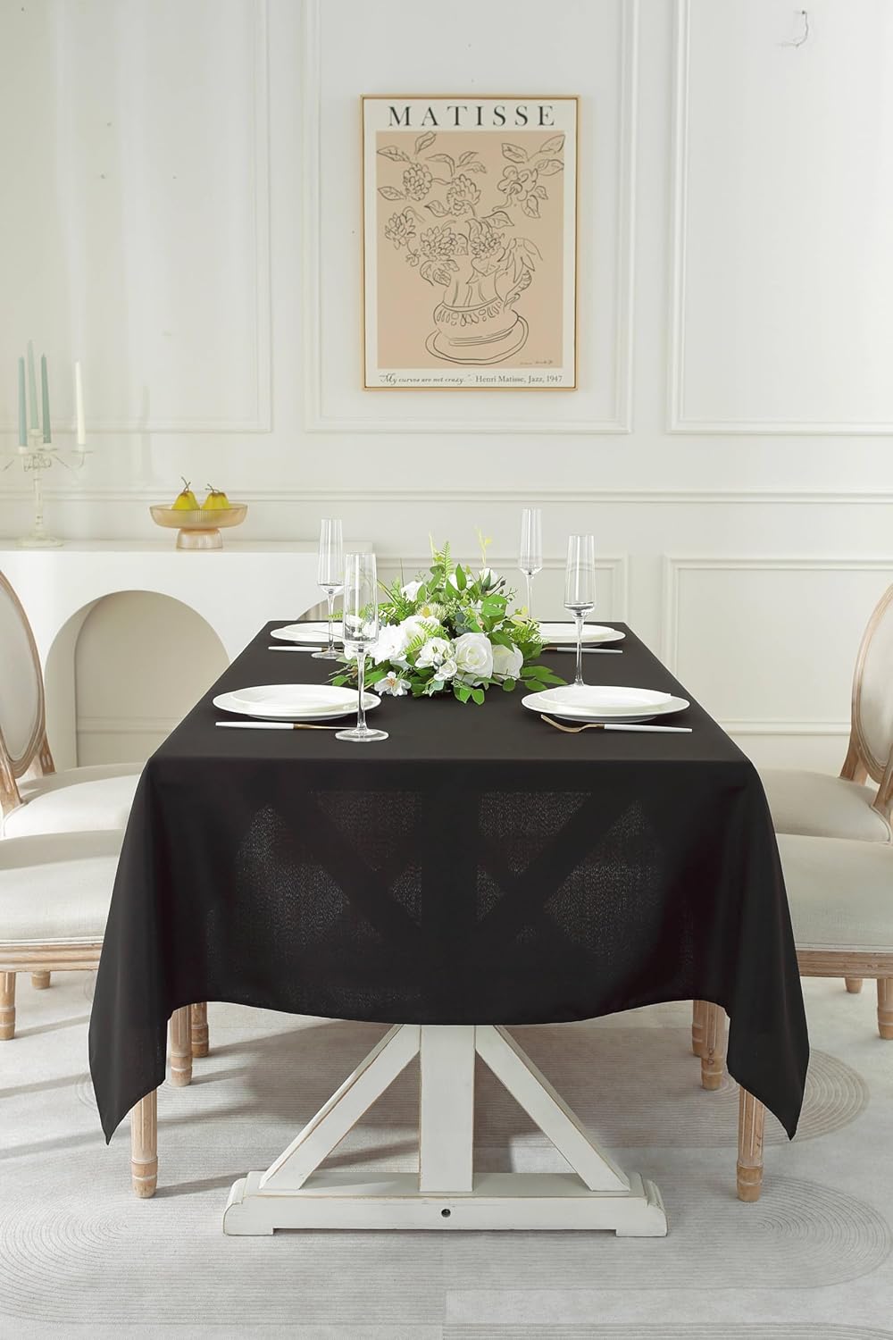 Craft And Party Rectangle Tablecloth, 60 x 126 Inch Black Tablecloth, 8ft Rectangle Table Cloth, Polyester Fabric Washable Tablecloth for Home, Party, Wedding or Restaurant Use.